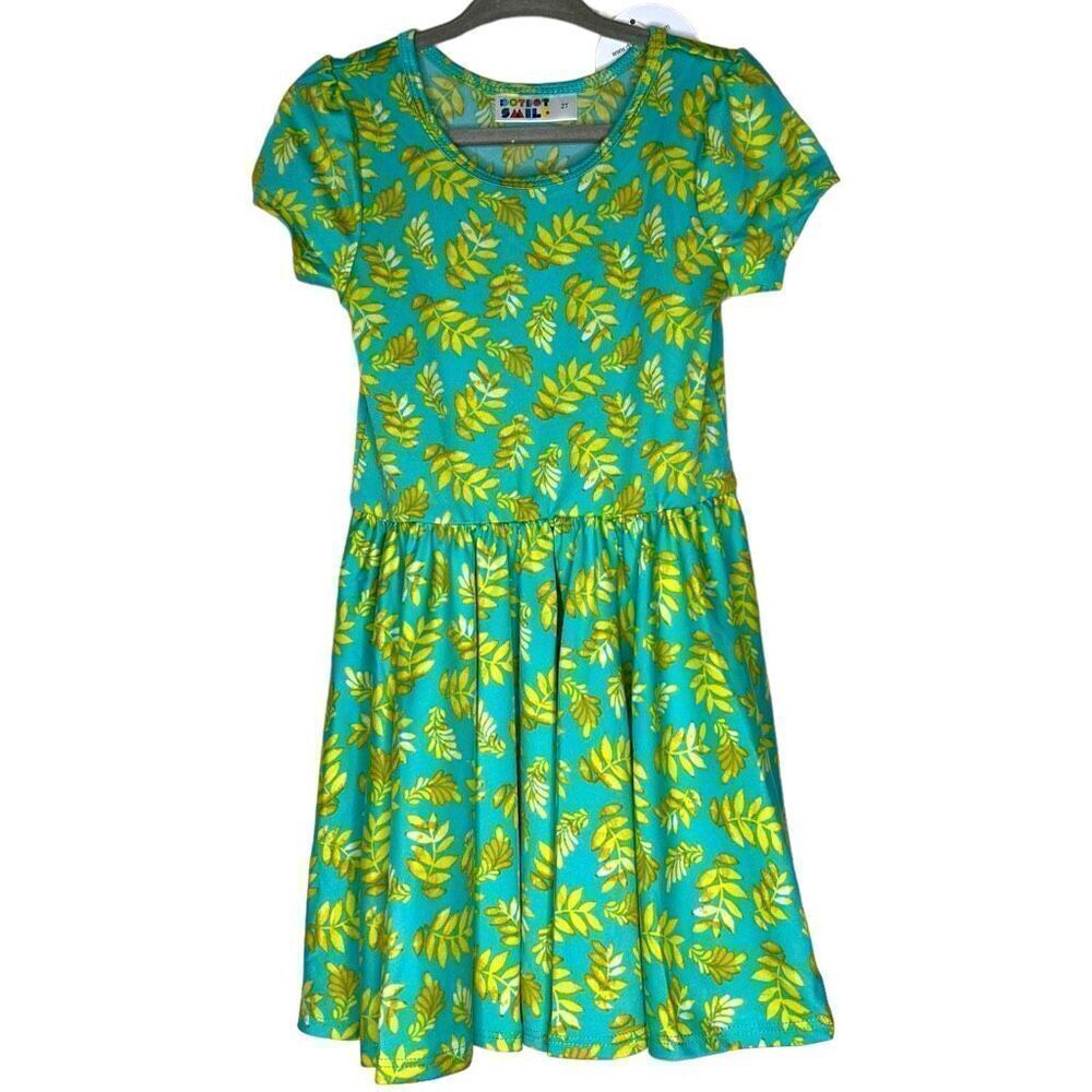 NEW Dot Dot Smile Gold Ferns Green Floral Cap‎ Sleeve Dress 2T